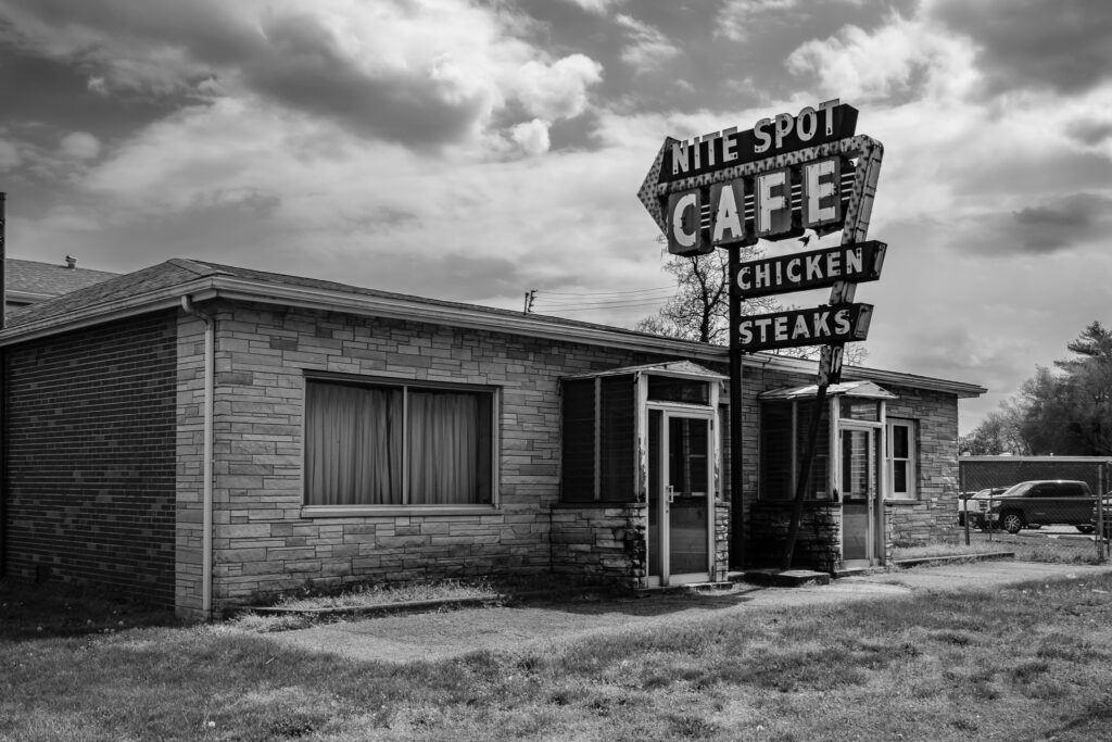 Night Spot Café black-and-white photo Fairmont City IL – black-and-white photo of Nite Spot Café Fairmont City IL
