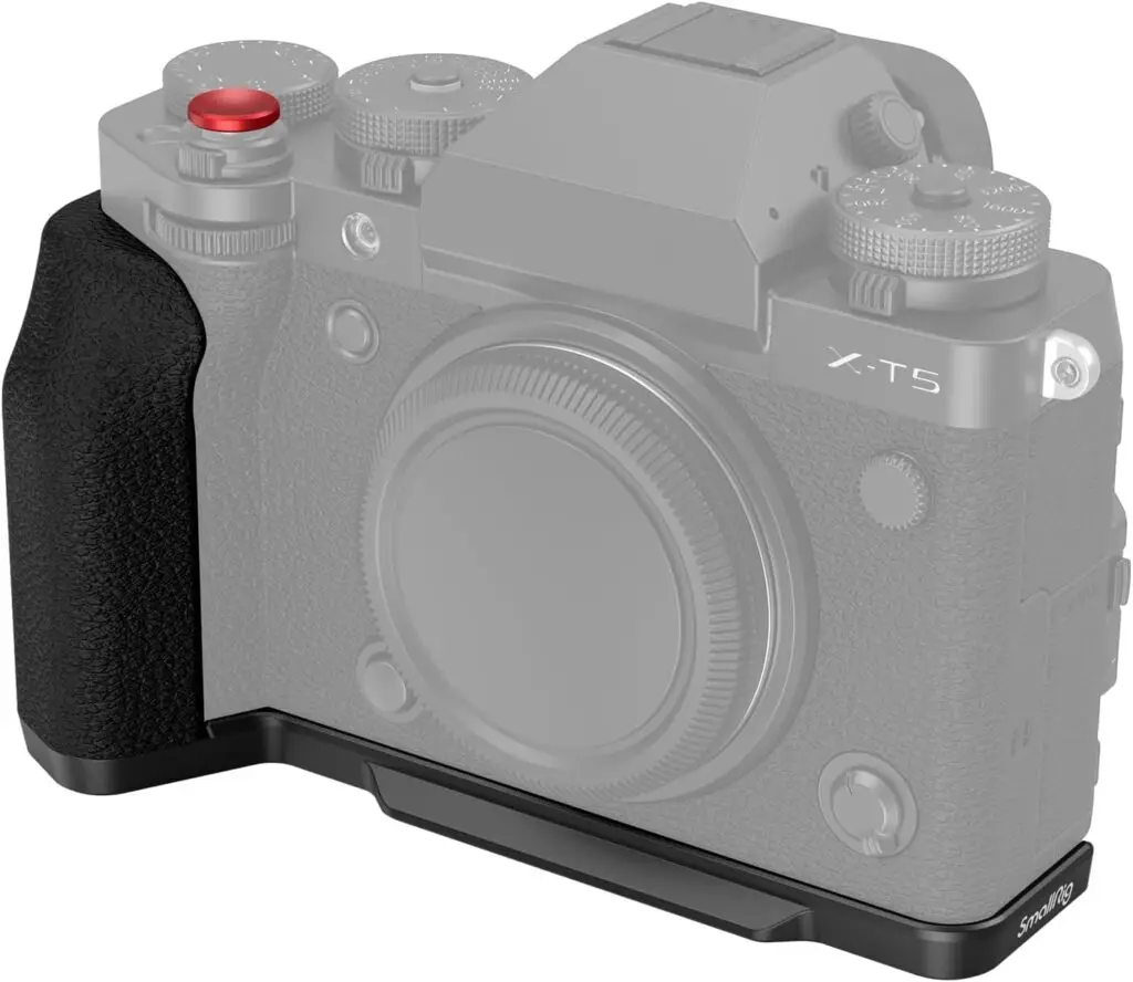 The gear list – black SmallRig hand grip for Fujifilm X-T5 camera