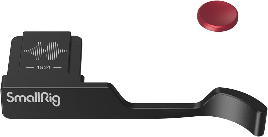 The gear list – black SmallRig thumb grip for Fujifilm X100VI camera