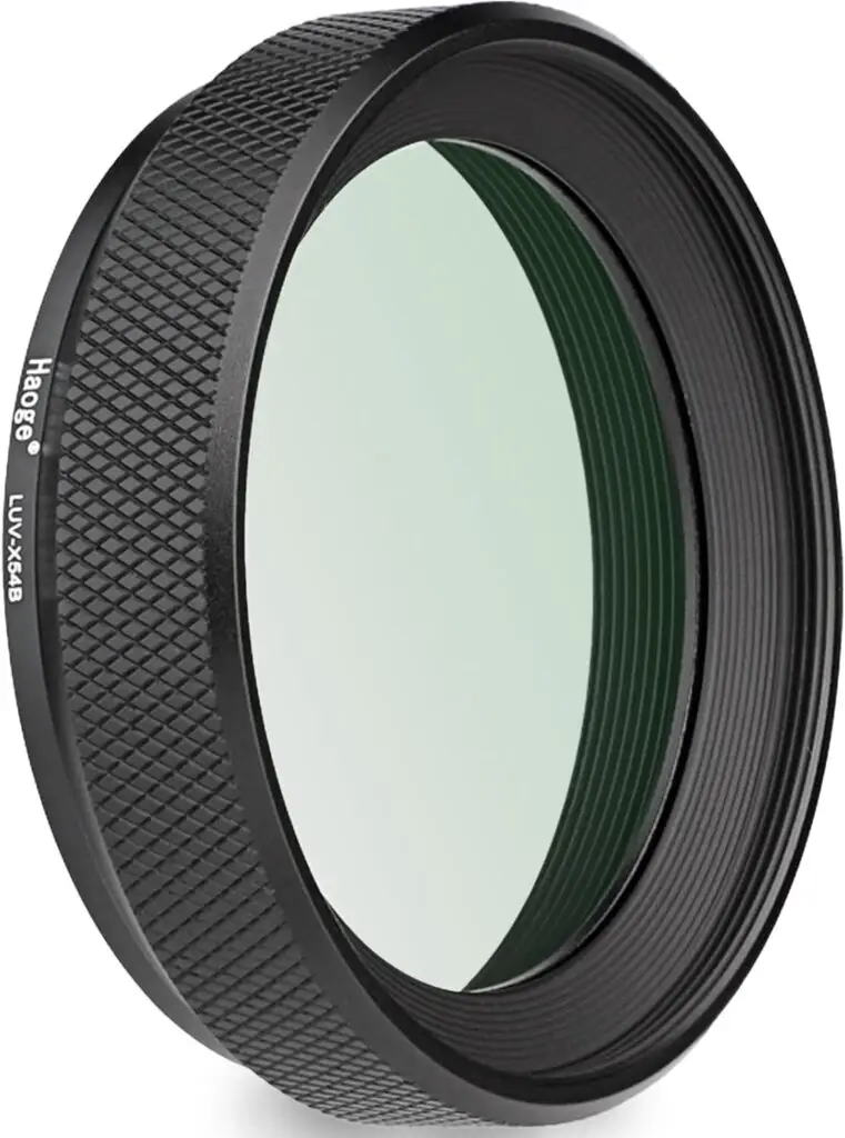 The gear list – Haoge LUV-X54B black metal lens hood with MC UV protection filter for Fujifilm X100VI and X100V cameras