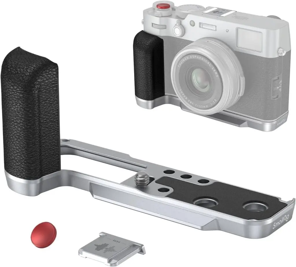 The gear list – silver SmallRig hand grip for Fujifilm X100VI camera