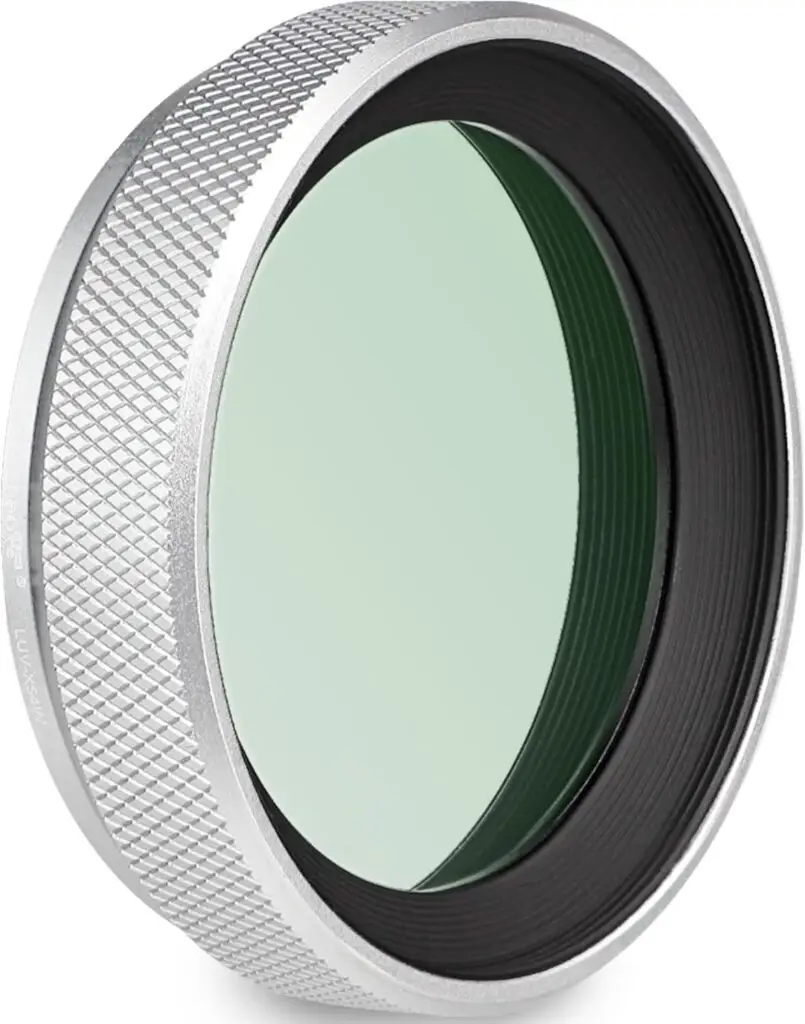 The gear list – Haoge LUV-X54 silver metal lens hood with MC UV protection filter for Fujifilm X100VI and X100V cameras