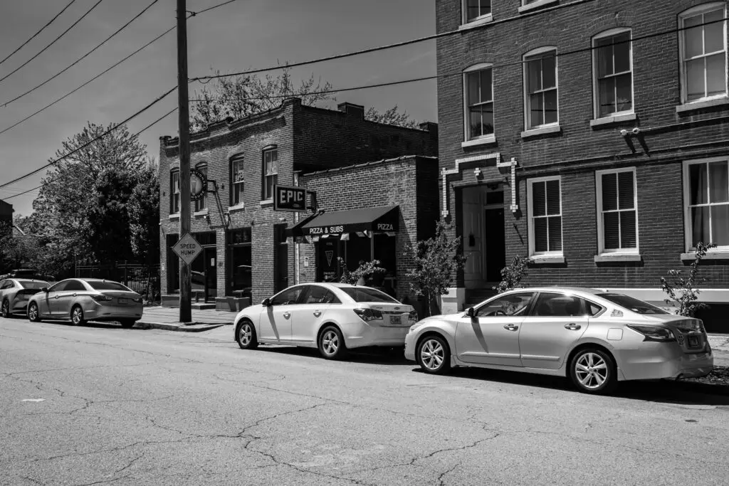 Epic Pizza & Subs storefront with vintage-style sign, Soulard neighborhood, St. Louis